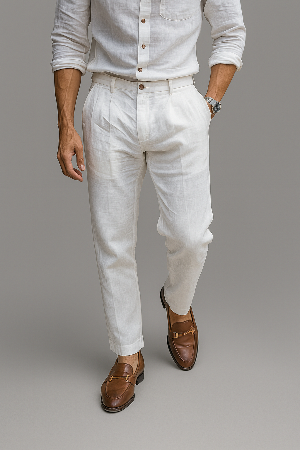 Laxquard™ Linen Luxe Spodnie – Letnia Elegancja w Odcieniu Kości Słoniowej