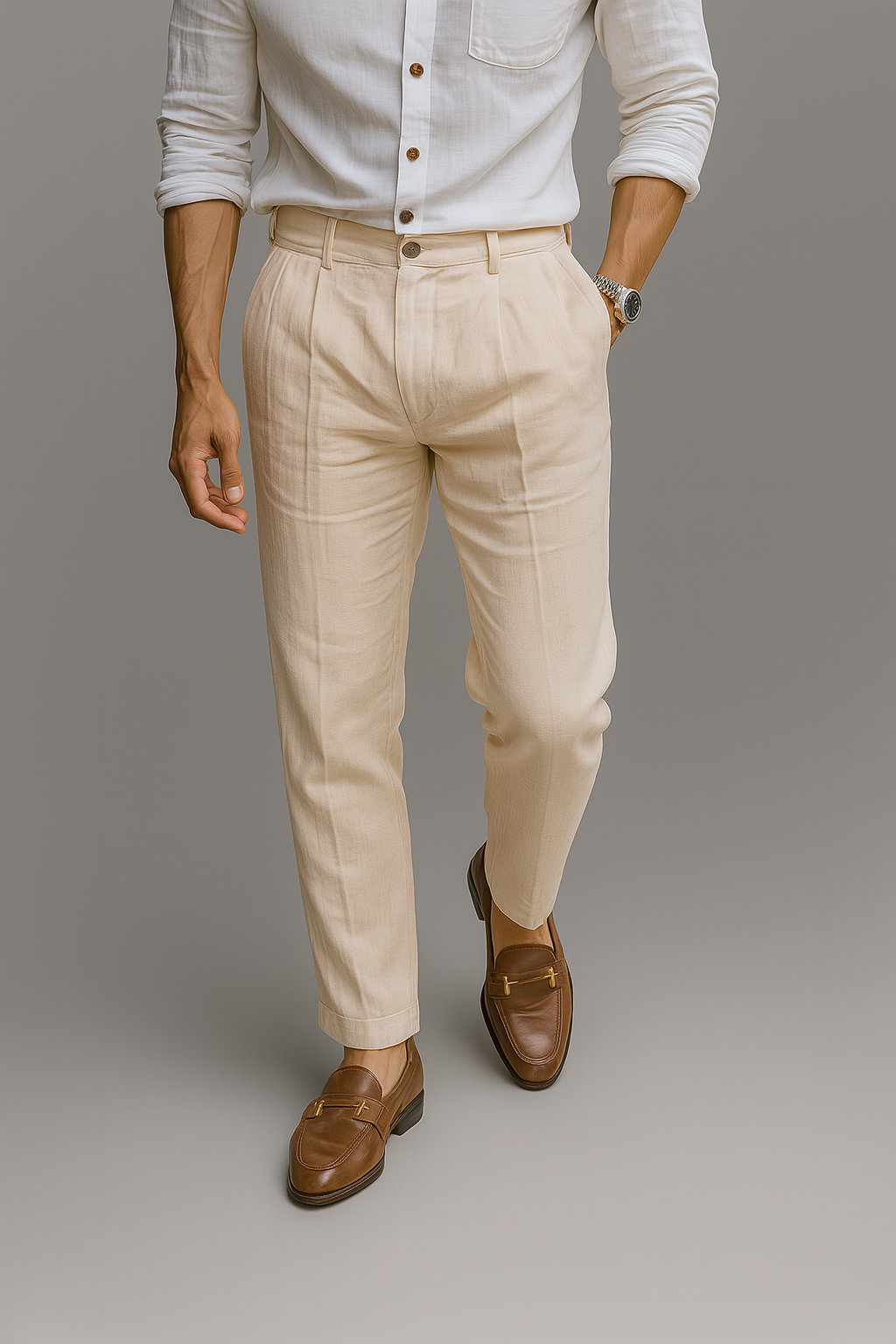 Laxquard™ Linen Luxe Spodnie – Letnia Elegancja w Odcieniu Kości Słoniowej